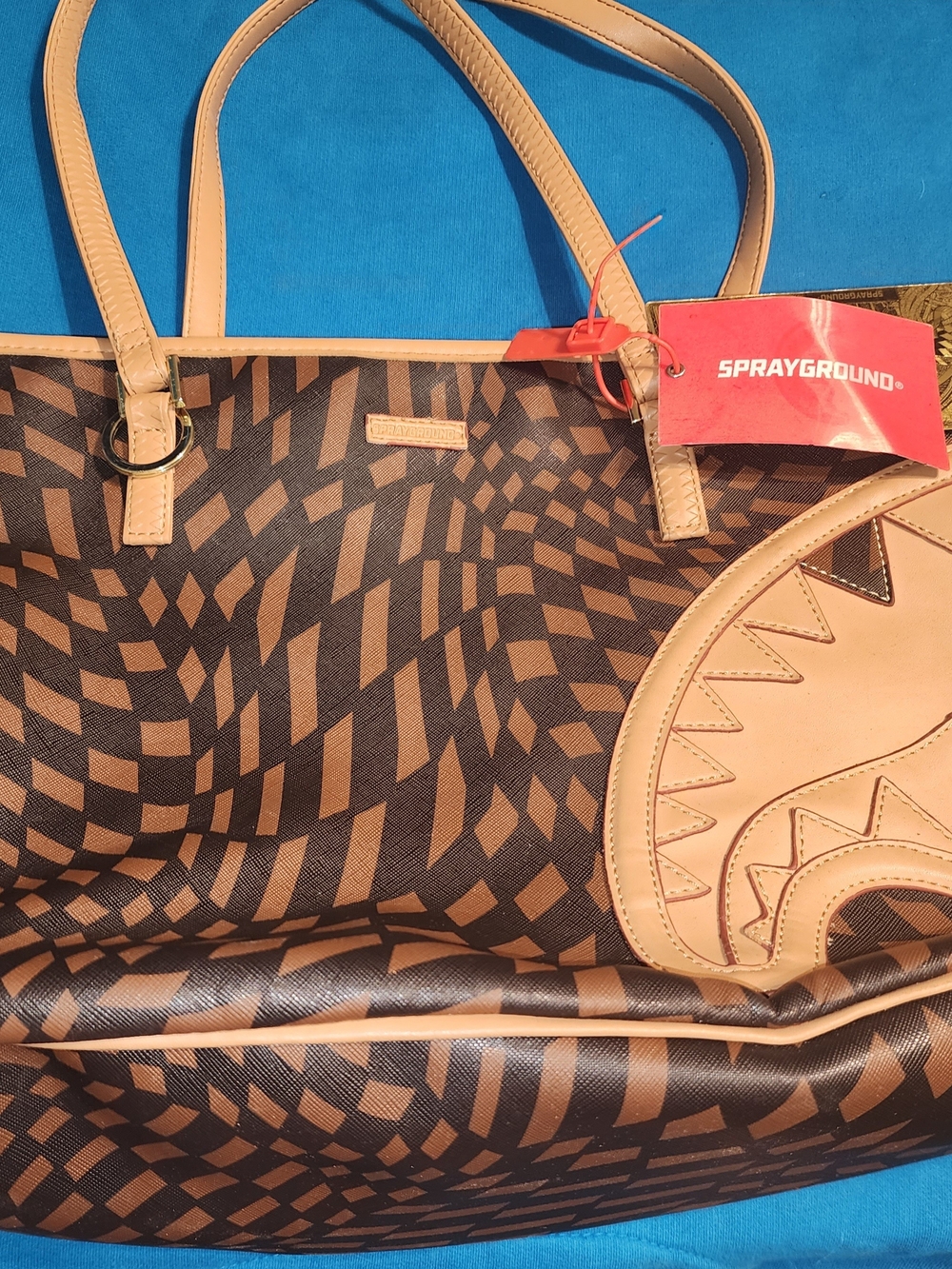Sprayground Brown Geometric Tote Bag